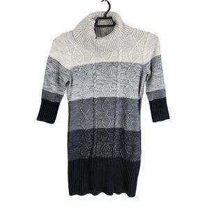 Womens Studio One Multicolor Cable Knit Turtleneck Sweater Dress Long Sleeve L